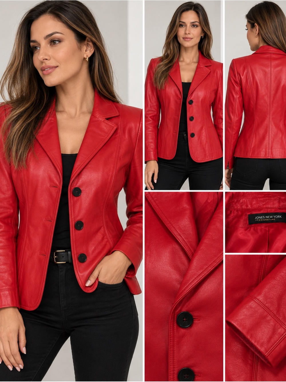 Jones New York Red Leather Tailored Blazer